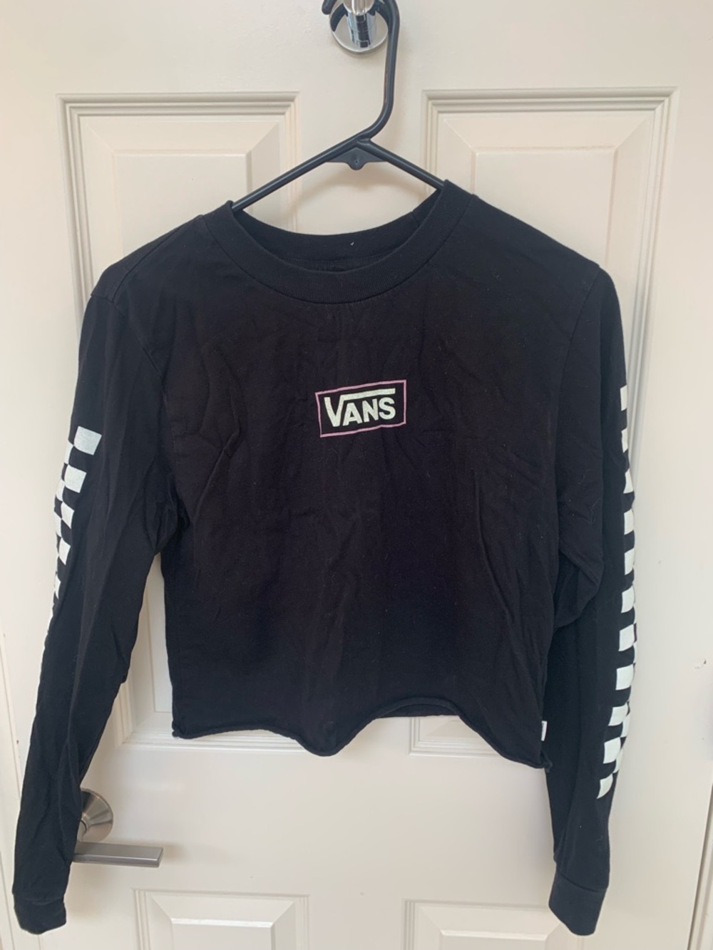 Vans Black Tee with Pink-Outlined Logo